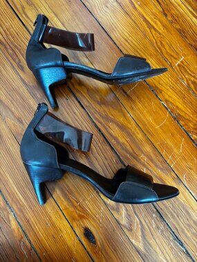 Vintage Pierre Hardy Dark Brown Leather and Acrylic Kitten Heel Sandals - 36.5